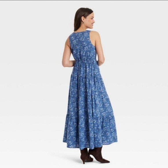 Women's Tiered Maxi A-Line Dress - Universal Thread Blue Floral S - Picture 2 of 3